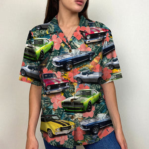 Custom Classic Car Photo Hawaiian Shirt, Tropical Flower Pattern - Hawaiian Shirts - GoDuckee