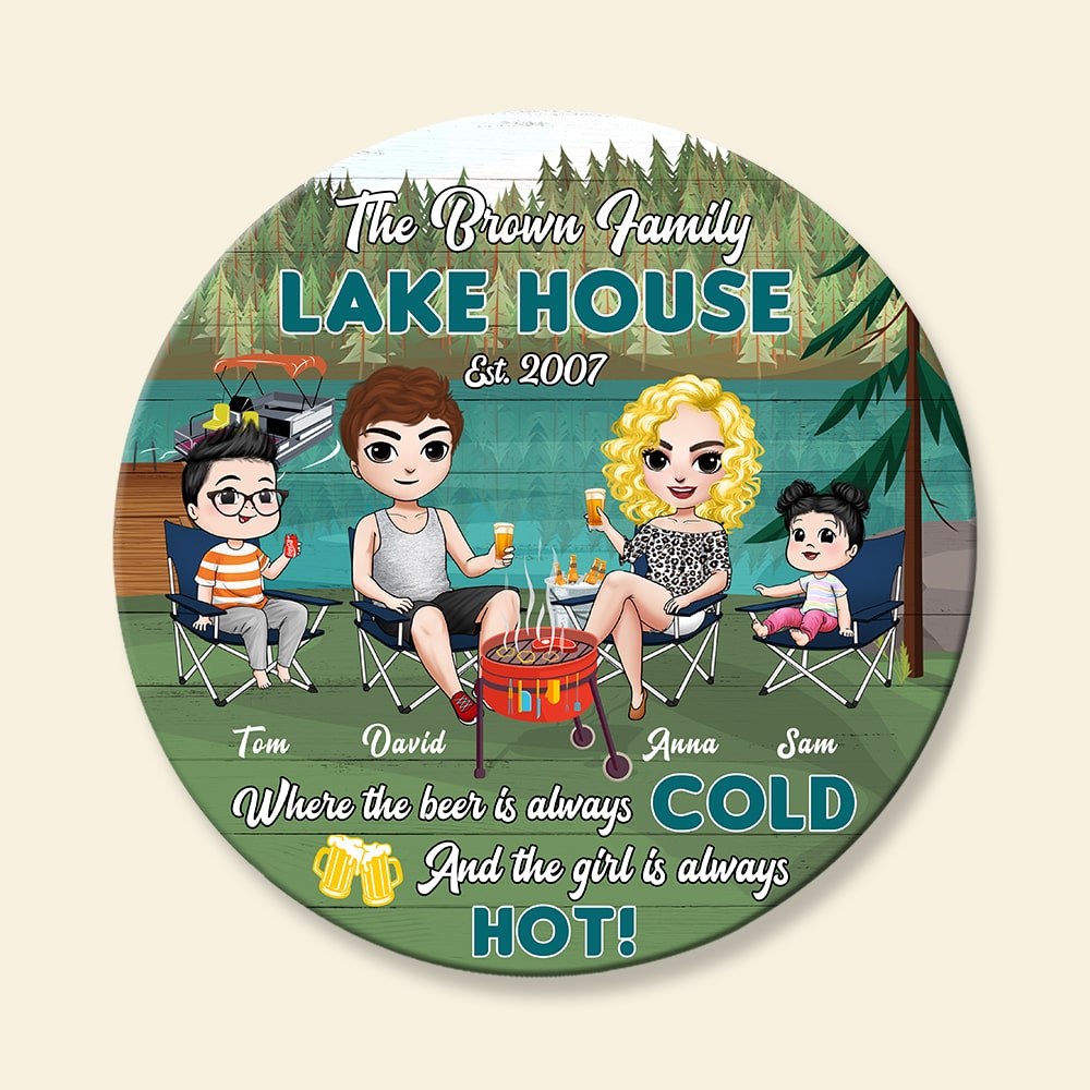 Lake House Where The Beer Is Always Cold, Personalized Family Wooden Sign, Gift For Family Members - Wood Sign - GoDuckee