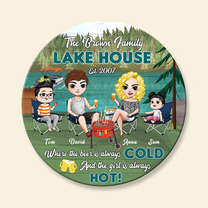 Lake House Where The Beer Is Always Cold, Personalized Family Wooden Sign, Gift For Family Members - Wood Sign - GoDuckee