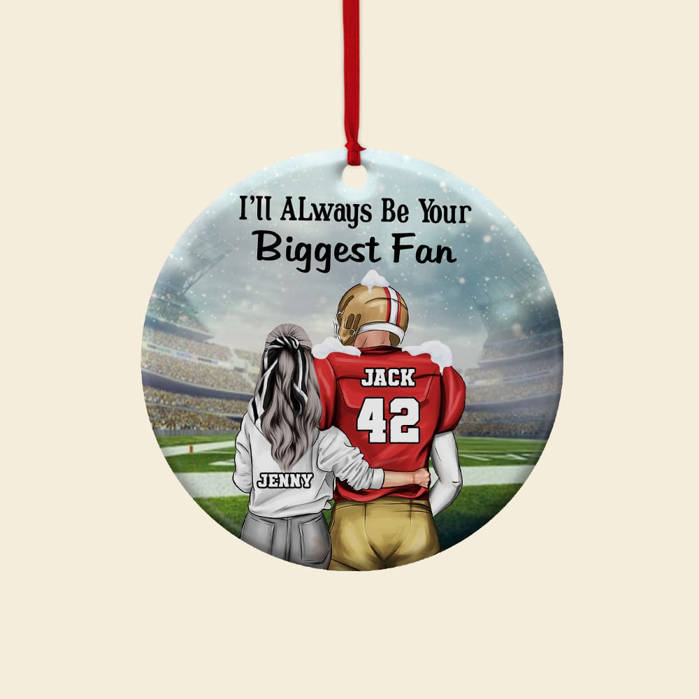 I'll Always Be Your Biggest Fan Personalized Football Couple Ornament, Christmas Tree Decor - Ornament - GoDuckee