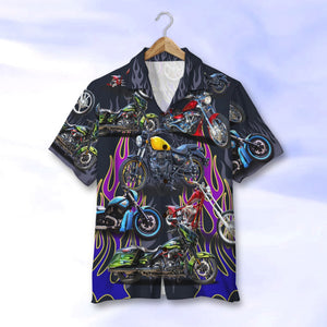 Custom Motorcycle Photo Hawaiian Shirt, Flame Pattern - Hawaiian Shirts - GoDuckee
