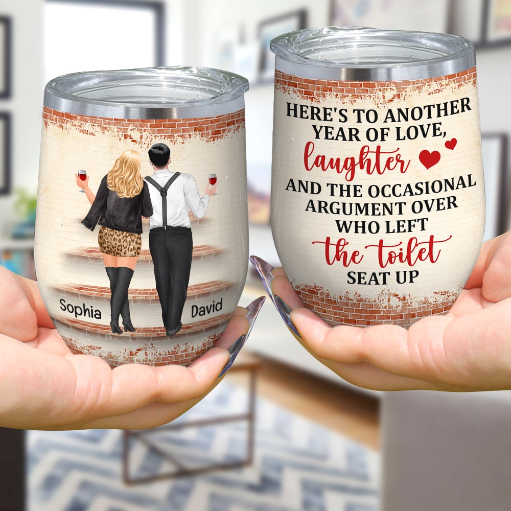 Here's To Another Year Of Love, Personalized Wine Tumbler, Gifts For Couple - Wine Tumbler - GoDuckee