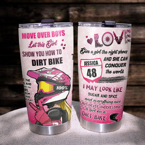 Personalized Motocross Girl Tumbler - Move Over Boys Let This Girl Show You How To Dirt Bike - V Sign - Tumbler Cup - GoDuckee