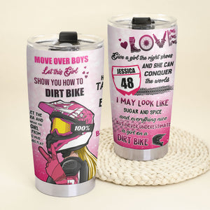 Personalized Motocross Girl Tumbler - Move Over Boys Let This Girl Show You How To Dirt Bike - V Sign - Tumbler Cup - GoDuckee