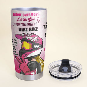 Personalized Motocross Girl Tumbler - Move Over Boys Let This Girl Show You How To Dirt Bike - V Sign - Tumbler Cup - GoDuckee