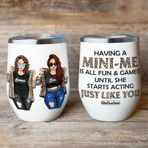 Personalized Badass Mother & Daughter Wine Tumbler - Having A Mini-Me Is All Fun & Games - Leopard Pattern - Wine Tumbler - GoDuckee
