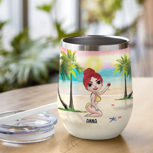 Drinking Bikini Girl Dolls - Personalized Wine Tumbler - Beach Bitch Definition - Beach & Summer Theme - Wine Tumbler - GoDuckee