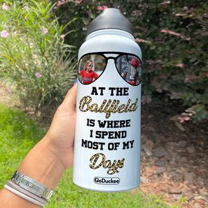 Custom Softball Mom Photo Water Bottle - At The Ballfield Is Where I Spend Most Of My Days - Water Bottles - GoDuckee