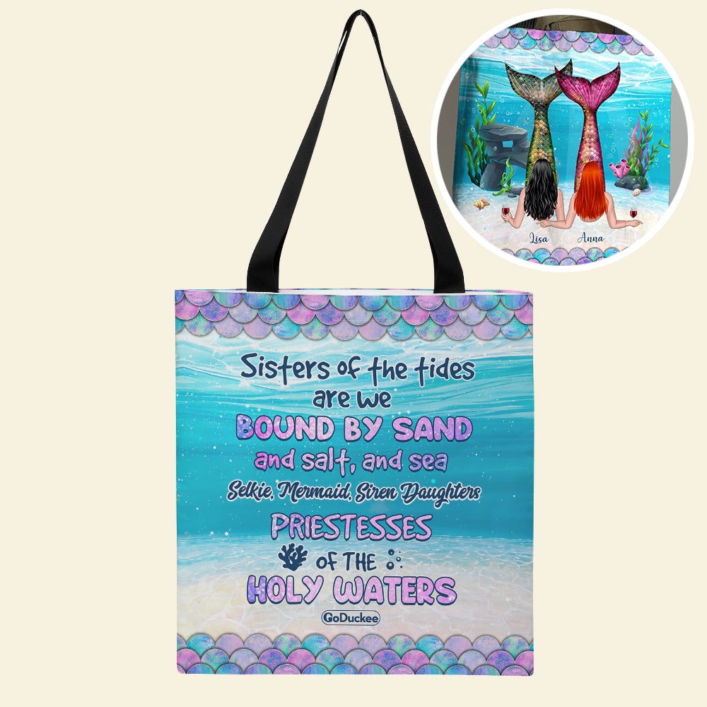 Sisters Of The Tides Are We - Personalized Tote Bag - Gift For Friends/Besties/Sisters - Mermaid Friends - Tote Bag - GoDuckee