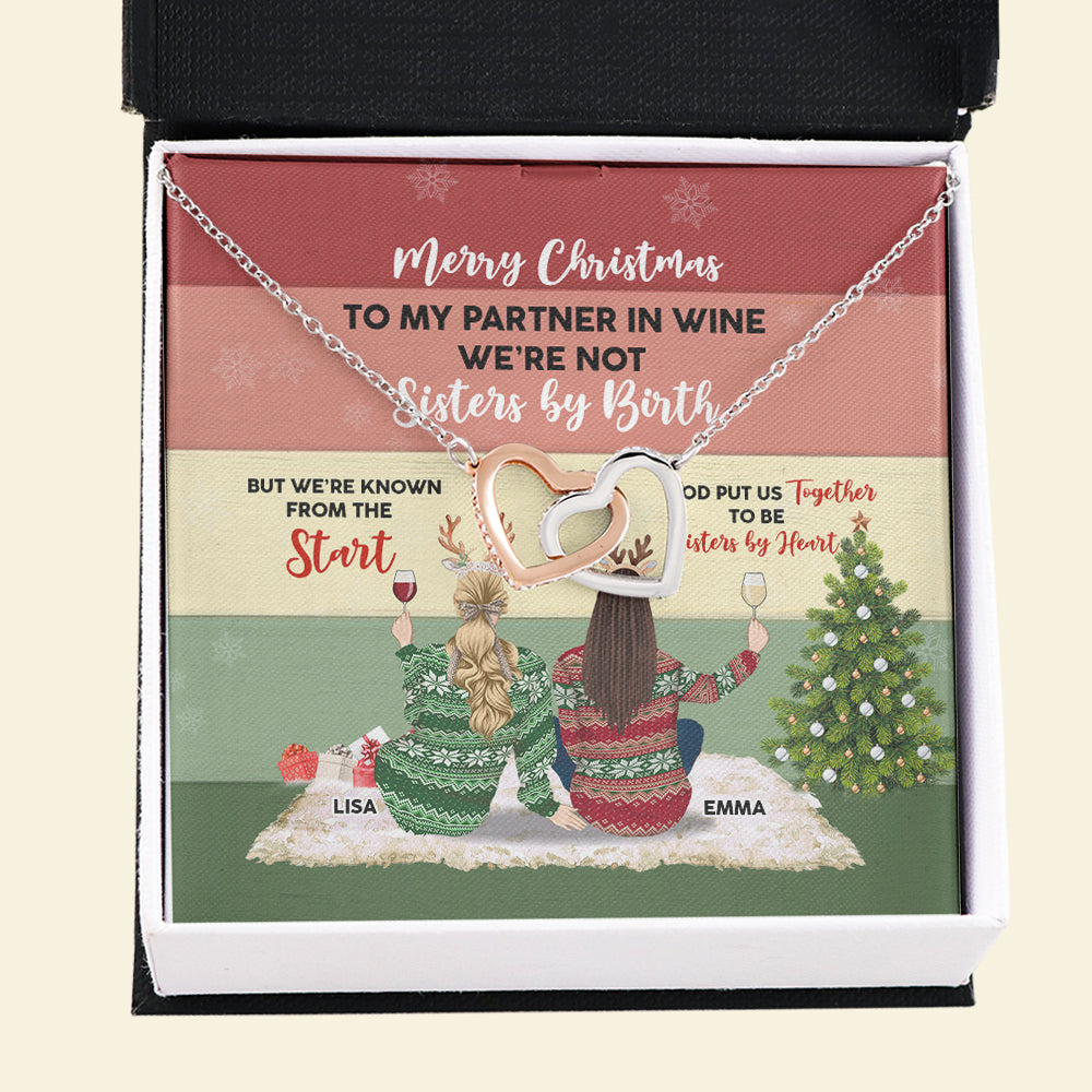 Besties To My Partner In Wine - Personalized Interlocking Hearts Necklace - Jewelry - GoDuckee