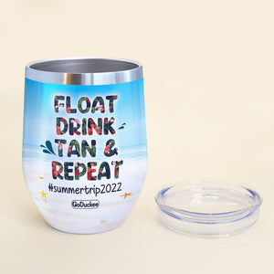 Friends Beach Party - Personalized Wine Tumbler - Alcoholiday, Float Drink Tan & Repeat - Tropical Pattern - Wine Tumbler - GoDuckee