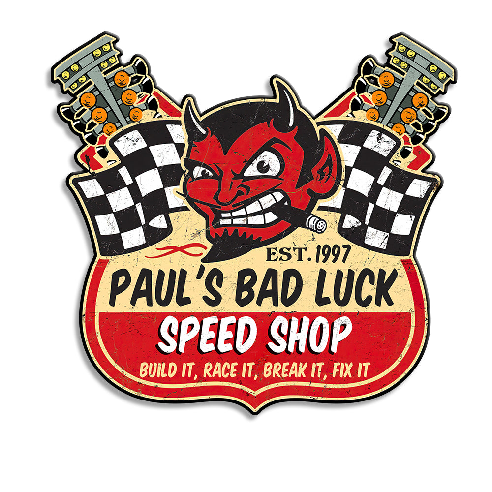 Lucky Devil Metal Sign - Drag Racing Speed Shop - Custom Speed Shop's Name Fol6-Vd2 - Metal Wall Art - GoDuckee