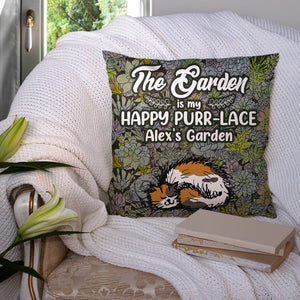 Personalized Gifts For Cat Lover, The garden is my happy purr place Custom Pillow - Pillow - GoDuckee
