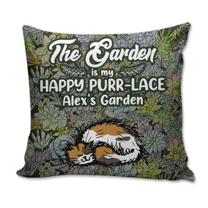Personalized Gifts For Cat Lover, The garden is my happy purr place Custom Pillow - Pillow - GoDuckee
