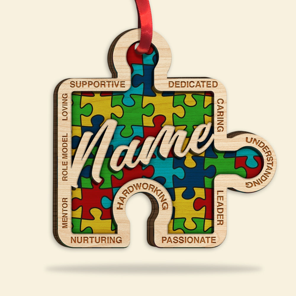 Autism Puzzle Piece, Supportive Dedicated - Personalized Christmas Ornament - Ornament - GoDuckee