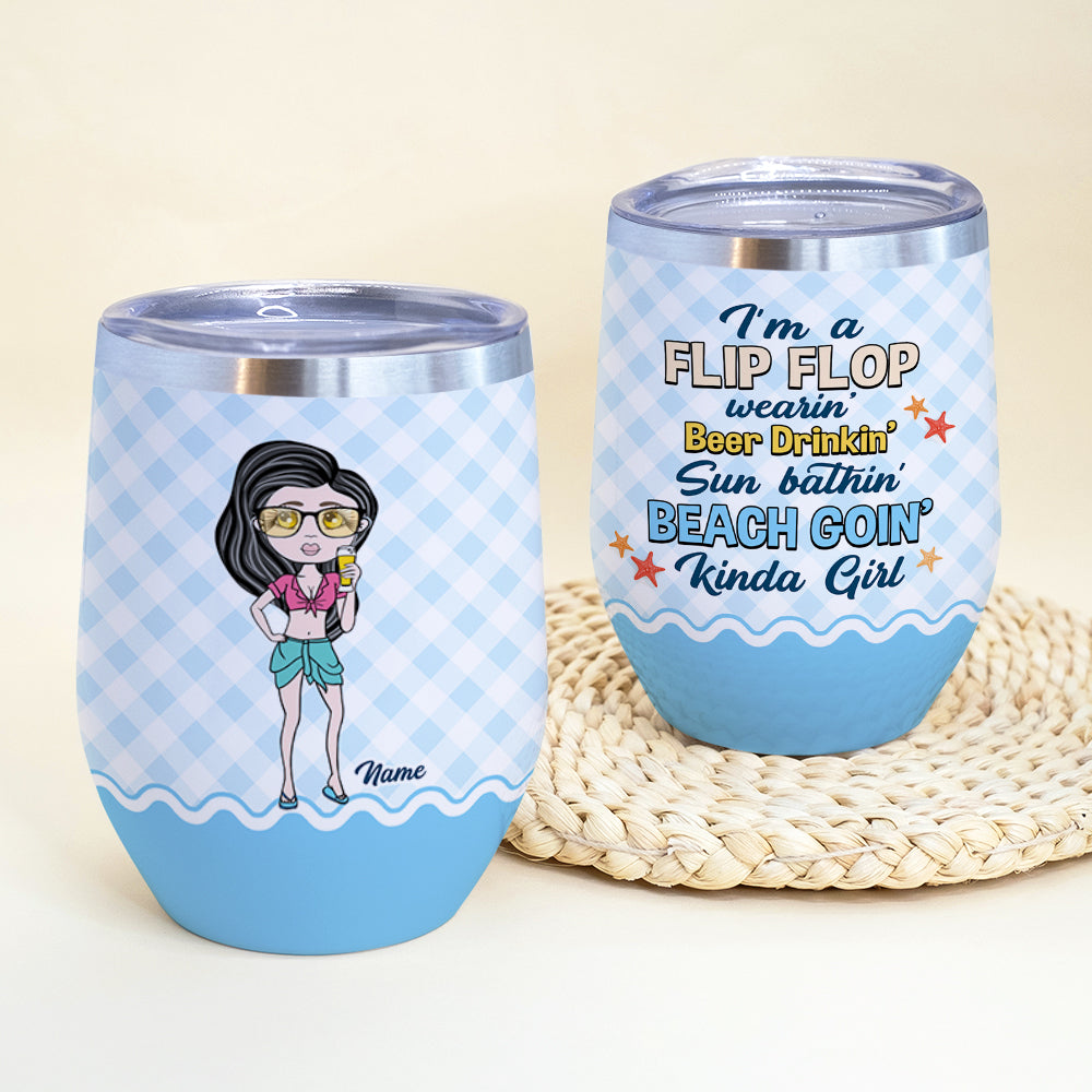 Personalized Bikini Girl Wine Tumbler - Flip Flops Make Wine Taste Even Better - Wine Tumbler - GoDuckee