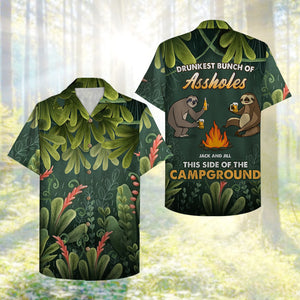 Personalized Camping Sloths Hawaiian Shirt - Drunkest Bunch Of Assholes - Floral Pattern - Hawaiian Shirts - GoDuckee