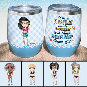 Personalized Bikini Girl Wine Tumbler - Flip Flops Make Wine Taste Even Better - Wine Tumbler - GoDuckee