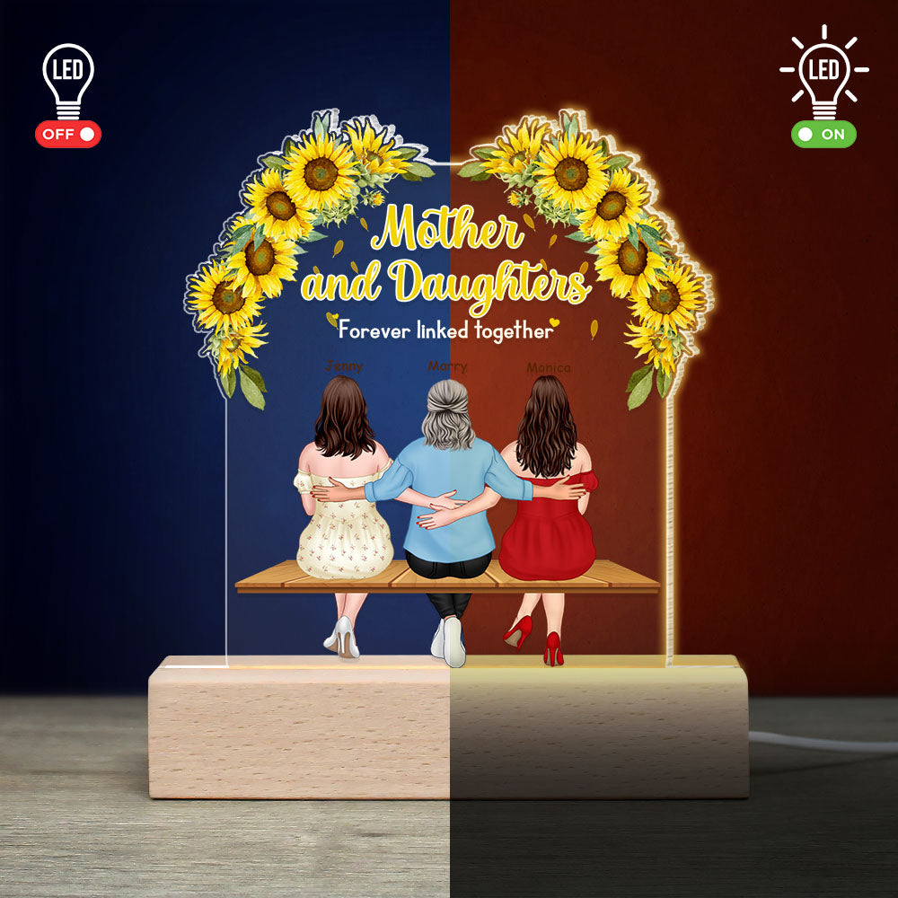 Mother And Daughters Forever Linked Together, Personalized 3D Led Light Wooden Base, Relaxing With Mom Led Night Light, Mother's Day, Birthday Gift For Mom - Led Night Light - GoDuckee