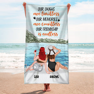 Our Laughs Are Limitless - Personalized Beach Towel - Gifts For Big Sister, Sistas, Girls Trip - Beach Towel - GoDuckee