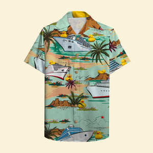 Personalized Cruising Ducks Hawaiian Shirt - Cruise Quackers The Coolest Ducks At Sea - Palm Cruise Pattern - Hawaiian Shirts - GoDuckee