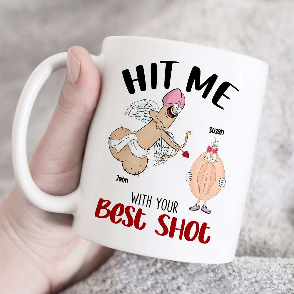 Hit Me With Your Best Shot, Valentine Funny Couple White Mug - Coffee Mug - GoDuckee