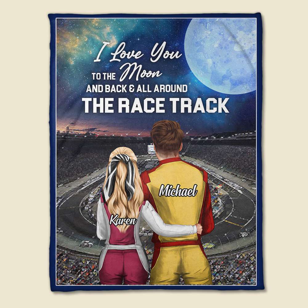 I Love You To The Moon And Back Personalized Racing Blanket, Gift For Couple - Blanket - GoDuckee