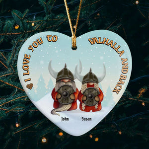 Viking Gnome Couple, Personalized Ceramic Ornament, Christmas Gift For Couple - Ornament - GoDuckee