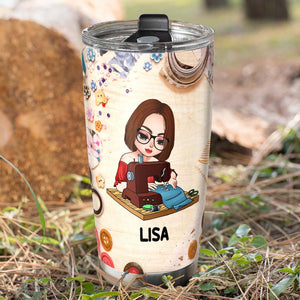 Personalized Sewing Girl Tumbler, If You Use My Fabric Scissors I will Cut You - Tumbler Cup - GoDuckee