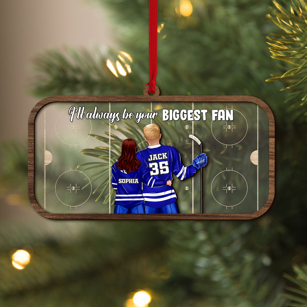 I'll Always Be Your Biggest Fan Personalized Hockey Couple Ornament, Christmas Tree Decor - Ornament - GoDuckee
