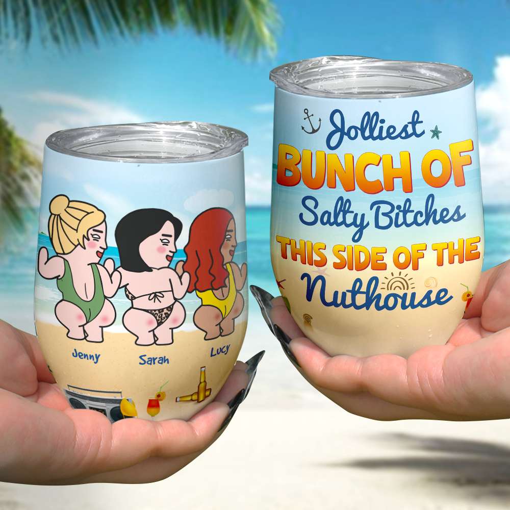 Jolliest Bunch Of Salty, Personalized Wine Tumbler. Gift For Friends - Wine Tumbler - GoDuckee