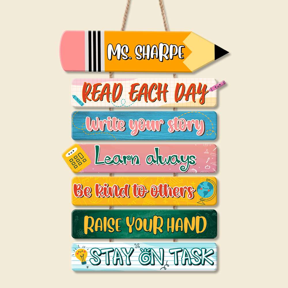 Personalized Teacher Quote Wood Sign, Read Each Day - Write Your Story, Classroom Decor - Wood Sign - GoDuckee