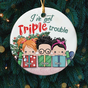 Grandma Little Trouble, Personalized Ceramic Circle Ornament - Ornament - GoDuckee