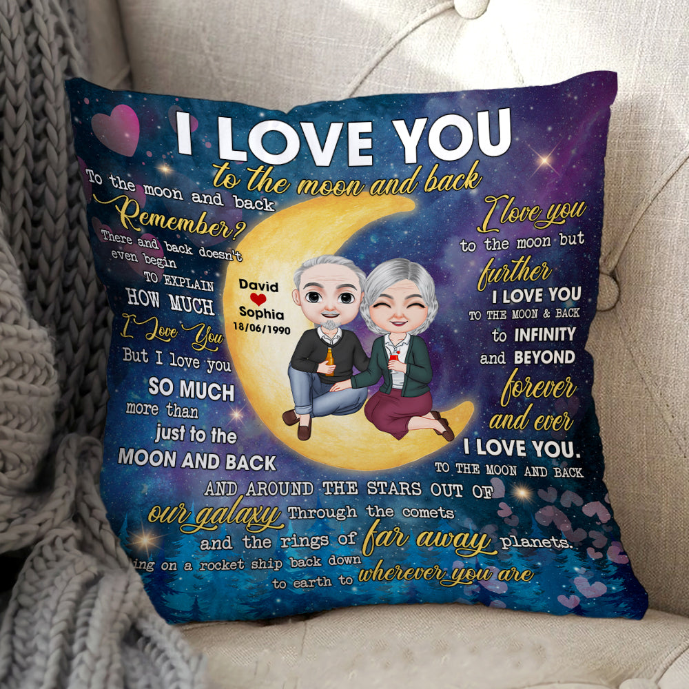 I Love You To The Moon And Back Old Couple Drinking Pillow GoDuckee