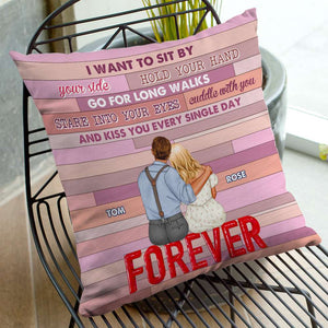 I Want To Sit By Your Side And Kiss You Every Single Day, Personalized Couple Square Pillow - Pillow - GoDuckee