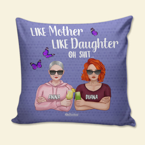 Like Mother Like Daughter - Personalized Pillow - Mother's Day Gifts For Mom - Purple Butterfly - Pillow - GoDuckee