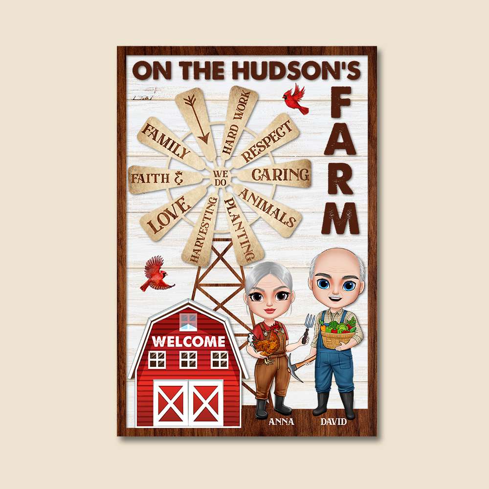 Hard Work Respect Caring Personalized Farmer Layered Wood Sign Stand, Gift For Elder Couple - Wood Sign - GoDuckee