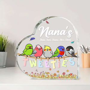 Grandma Mother's Day Gift, Color Bird Members, Personalized Heart Acrylic Plaque, Gift For Bird Mom - Decorative Plaques - GoDuckee