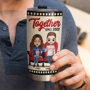Movie Couple Happiness Is Popcorn Movies And The One You Love, Personalized Tumbler - Tumbler Cup - GoDuckee