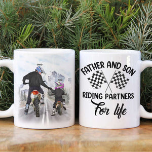 Motocross Father And Son Riding Partners For Life Personalized White Mug, Gift For Dirt Bike Family - Coffee Mug - GoDuckee