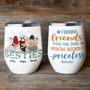 Girls Beach Trip - Personalized Wine Tumbler - Finding Friends With The Same - Beach Seamless & Leopard Theme - Wine Tumbler - GoDuckee