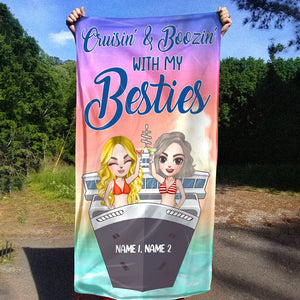 Cruisin' And Boozin' With My Besties - Personalized Beach Towel - Gifts For Best Friends, Cruising Sister, Besties frd2104 Fol8-Vd2 - Beach Towel - GoDuckee