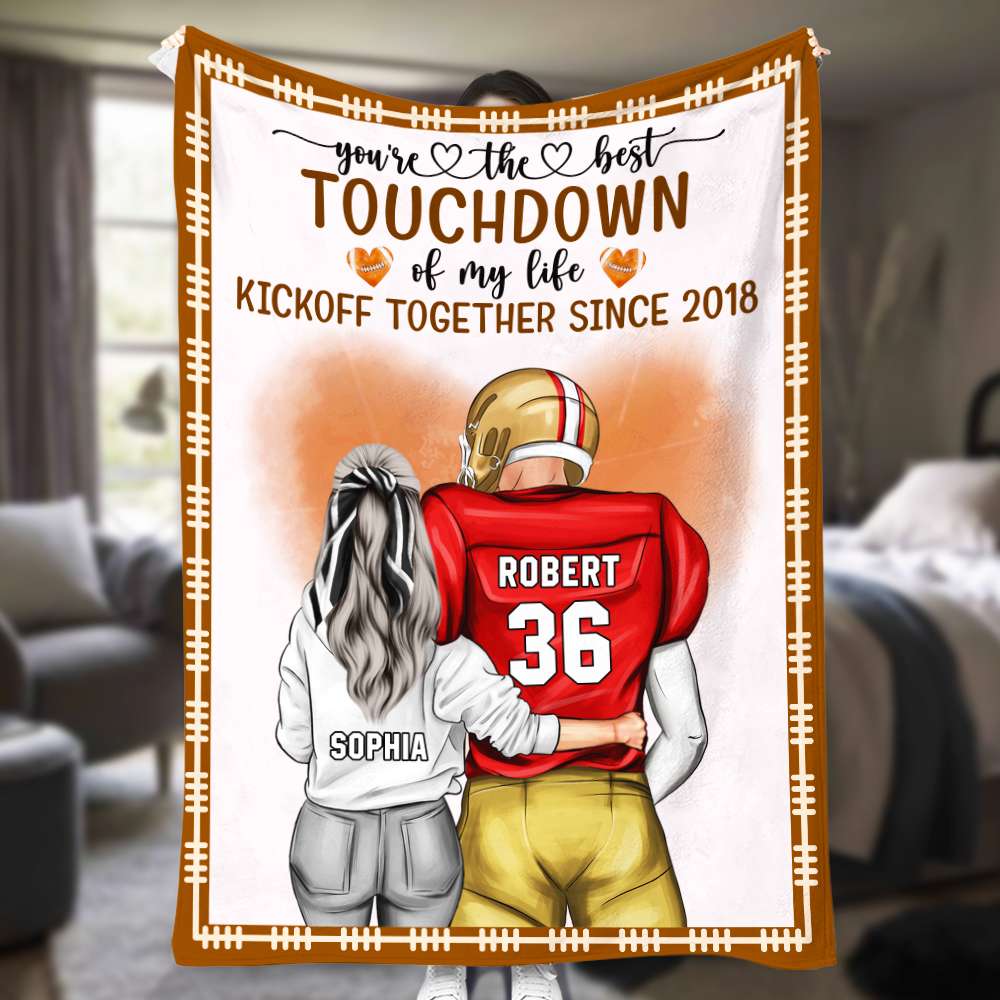 You Are The Best Touchdown Of My Life, Personalized American Football Couple Blanket - Blanket - GoDuckee