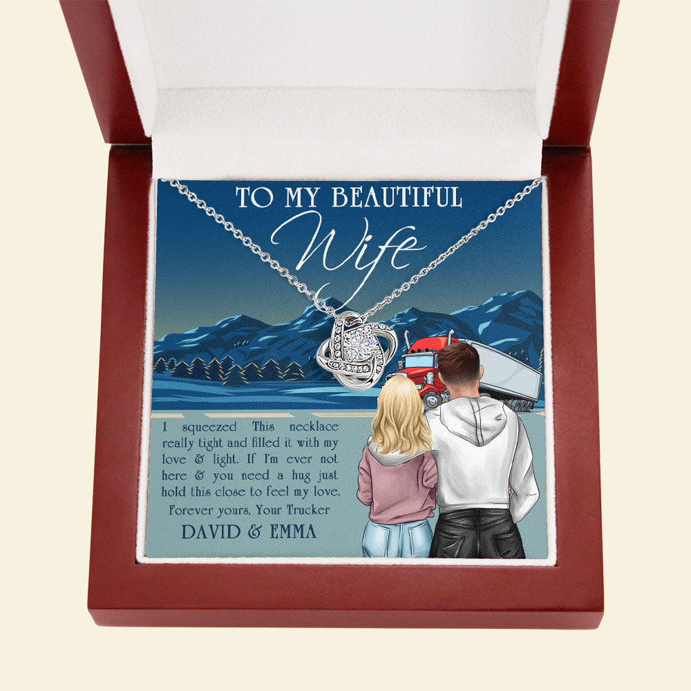 Personalized Trucker Couple - Love Knot Necklace - To My Beautiful Wife Message Card - Jewelry - GoDuckee