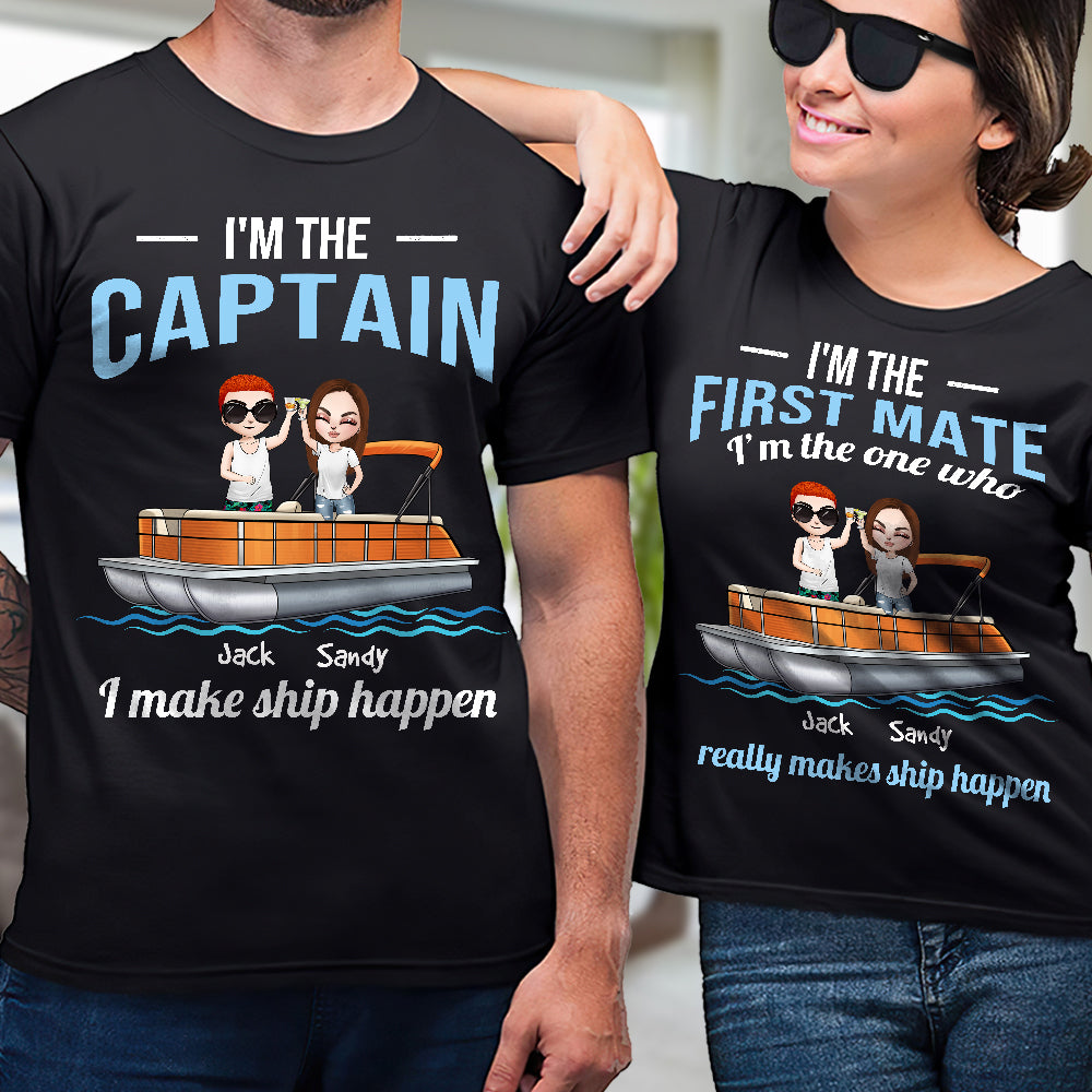 Personalized Pontoon Couple Shirts - I'm The Captain, I Make Ship Happen - Shirts - GoDuckee