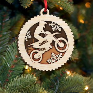 Motocross With Tire Shape - Personalized Wood Ornament - Ornament - GoDuckee