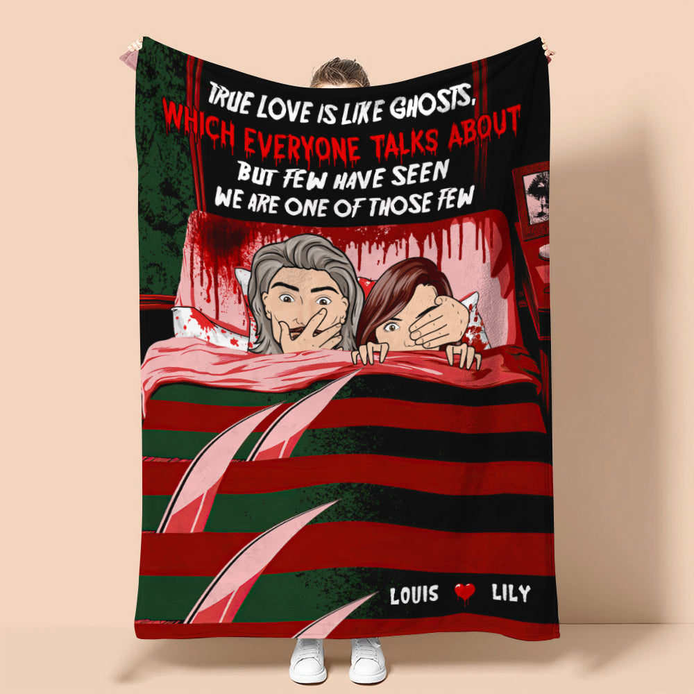 Personalized Horror Couple Blanket - True Love Is Like Ghosts - Freddy Krueger Sweater Pattern - Blanket - GoDuckee