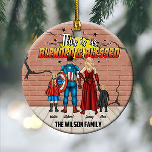 This is Us Blended And Blessed, Personalized Family Ceramic Circle Ornament, Christmas Gift - Ornament - GoDuckee