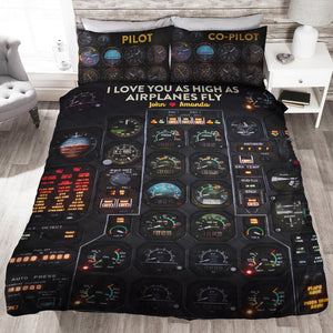 Pilot Couple I Love You As High As Airplanes Fly - Personalized Quilt Bed Set - Quilts & Comforters - GoDuckee