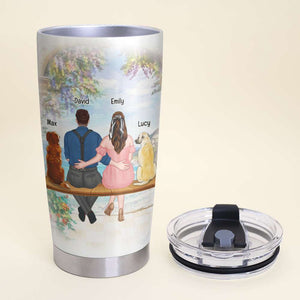 We Have Everything, Personalized Tumbler, Couple Sitting With Fur Babies Tumbler, Gift For Pet Lovers - Tumbler Cup - GoDuckee